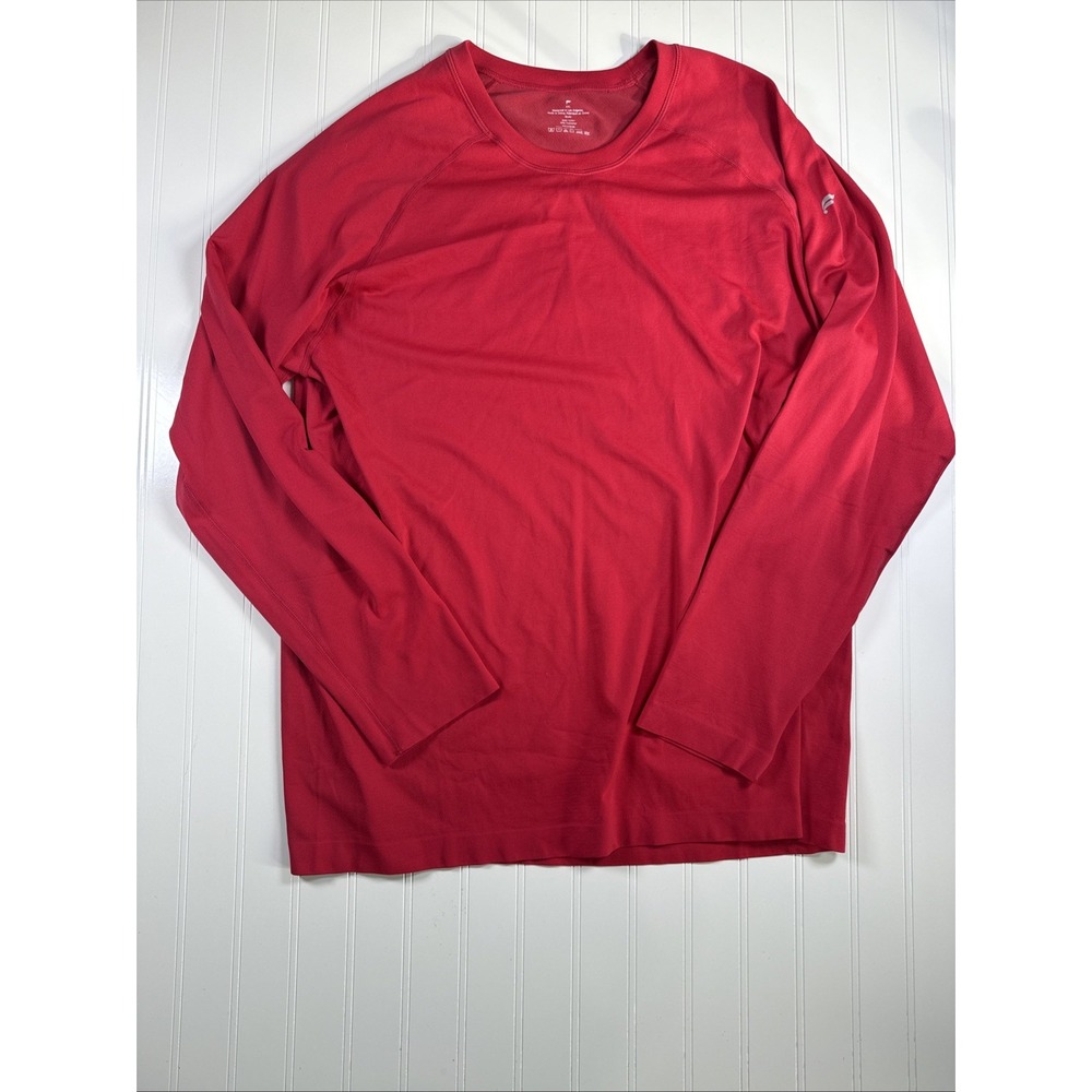 Fabletics‎ Shirt Men XXL Red Solid Long Sleeve Casual Crew Neck Workout Gym